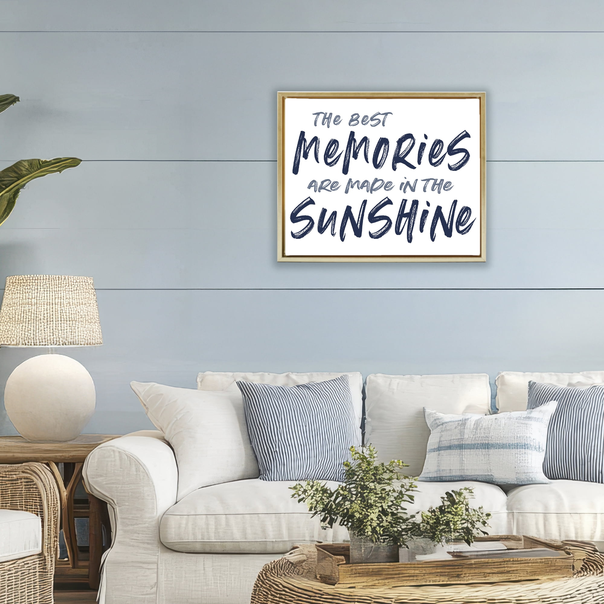 Memories Made In Sunshine Gold Framed Floater Canvas Wall Art, design by Lettered and Lined
