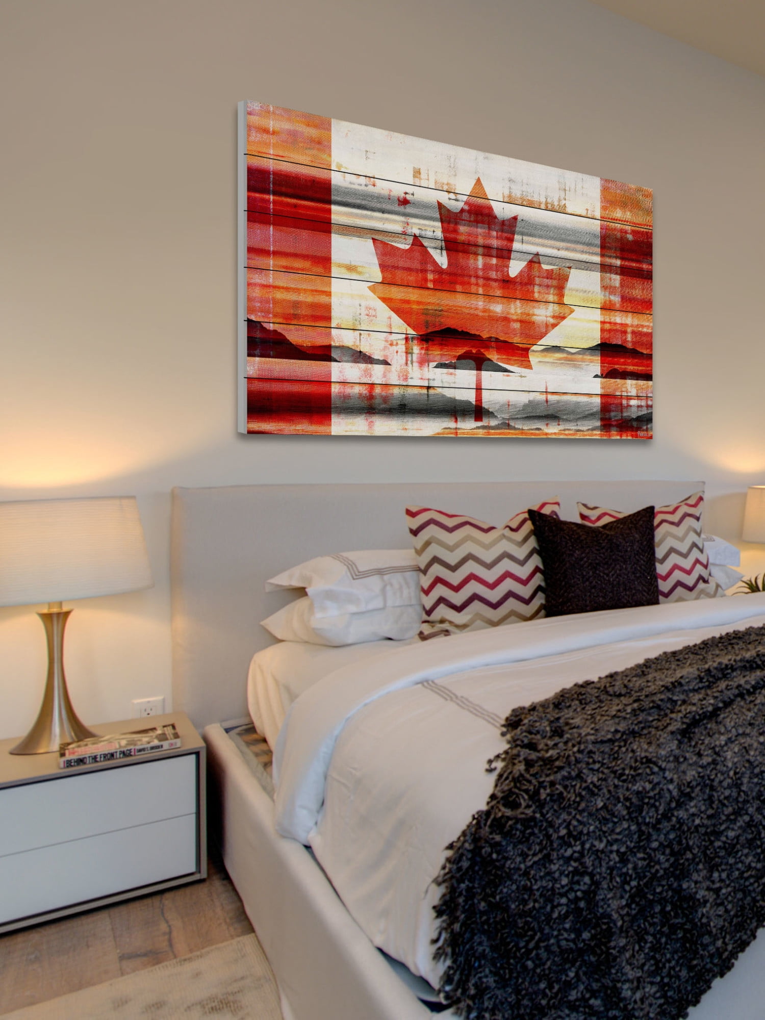 Parvez Taj "Canadian Leaf" Painting Print on White Wood
