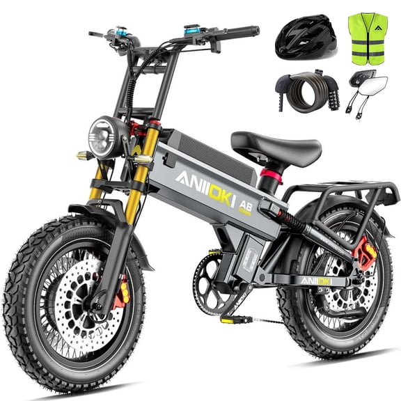 45MPH 60V80AH Electric Bike for Adults A8 PRO MAX Electric Bike,5600W(Peak)Dual Motor eBike,200Miles Long Range,20x4 Fat Tire All Terrain Ebikes,Full Suspension E Bike,7-Speed Gear,5" Display UL2849