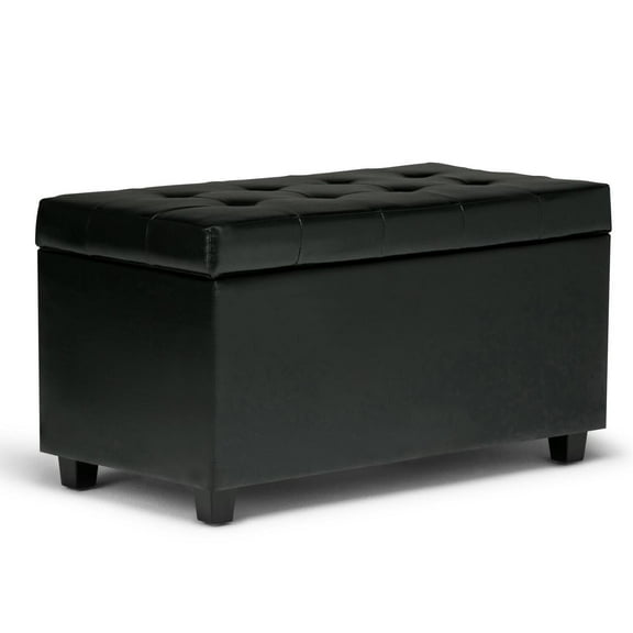 Cosmopolitan 34 inch Wide Storage Ottoman in Midnight Black Vegan Leather