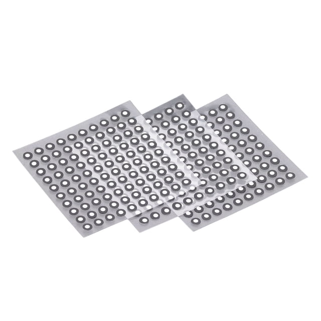 puntos de referencia del escáner 3 mm id 6 mm od 3 hojas 300 piezas punto de marcado de escaneo 3d de fuerte adherencia para posicionamiento de seguimiento óptico Tres hojas apiladas en vista 3/4 con filas regulares de puntos reflectantes circulares sobre película PET. Cada hoja incluye 100 puntos con diámetro interior aprox. 3 mm y exterior aprox. 6 mm, espesor 0,15 mm y alta reflectividad; total 300 piezas; también suele usarse para marcar referencias en calibración rápida de sistemas de captura óptica.