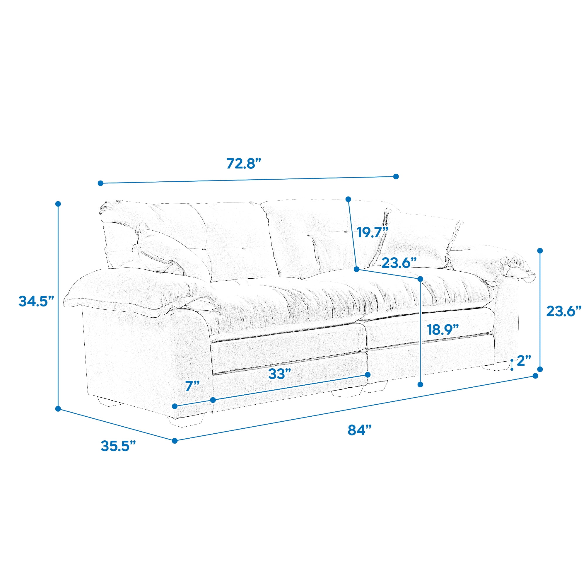 84" Chenille Loveseat Sofa Upholstered Deep Seat Sofa Couch with 2 Throw Pillows for Living Room Apartment Office,Blue