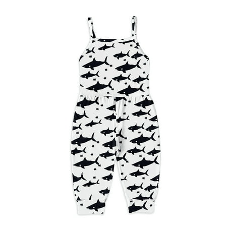 

Toddler Baby Girl Clothes Summer Romper Cartoon Printed Sleeveless Short Jumpsuit Pants Pockets Kids Summer Outfits