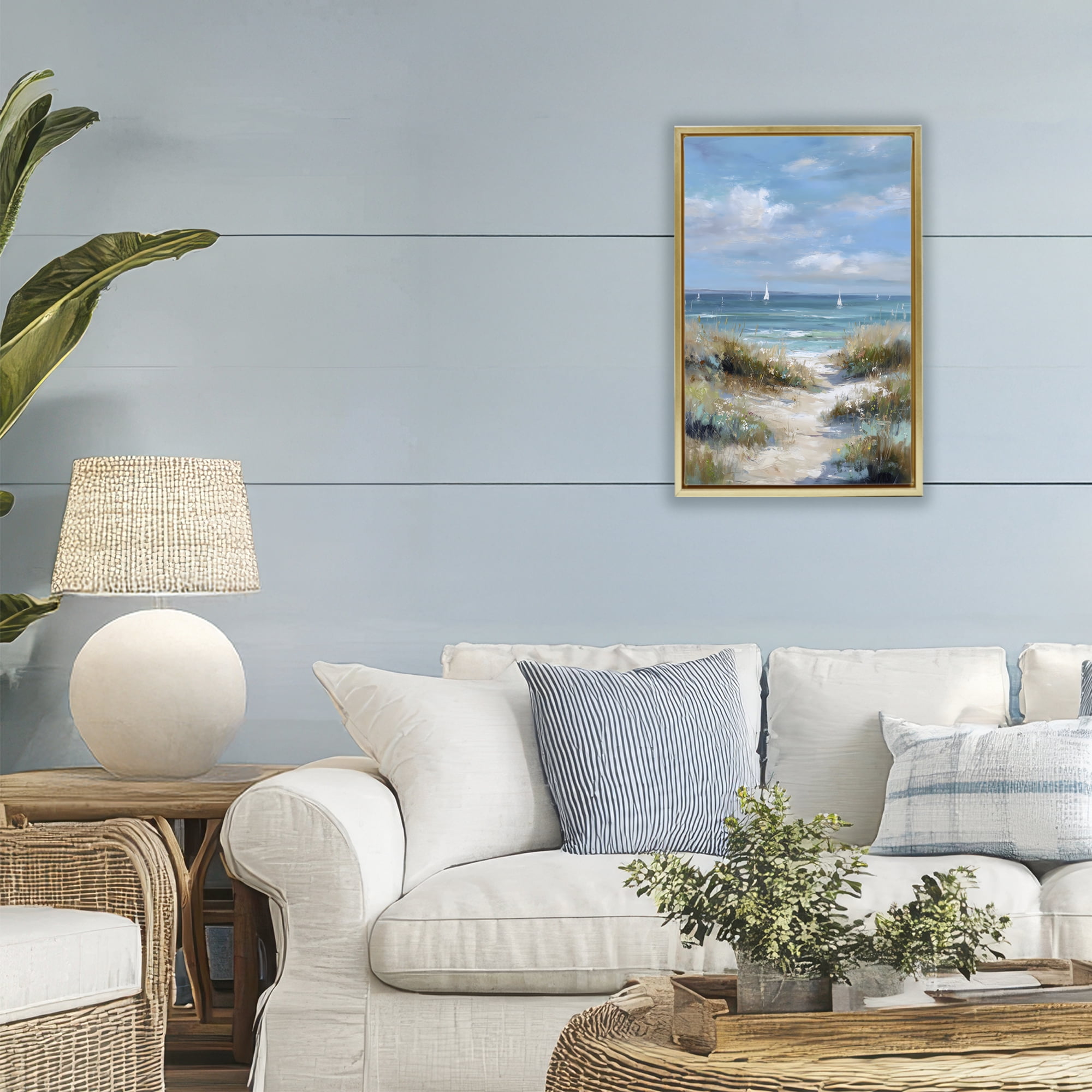 Stupell Industries Sailboat Path Impression Gold Framed Floater Canvas Wall Art, design by Petal Prints Design