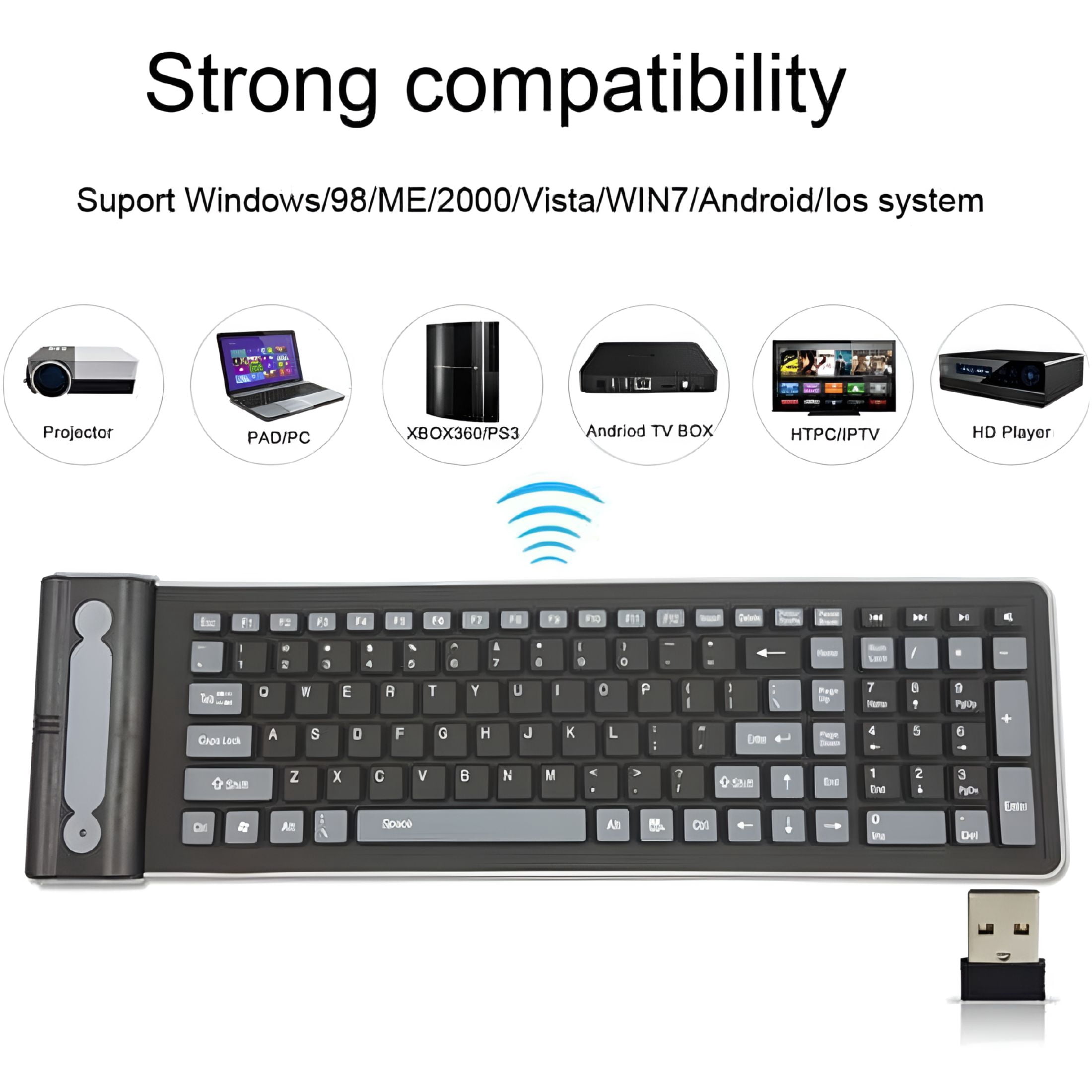 GJX 2026 New Foldable Wireless Keyboard Mini Usb Computer Keyboard with 2X Aaa Batteries for Travel,Office,Study,Remote Work,Black