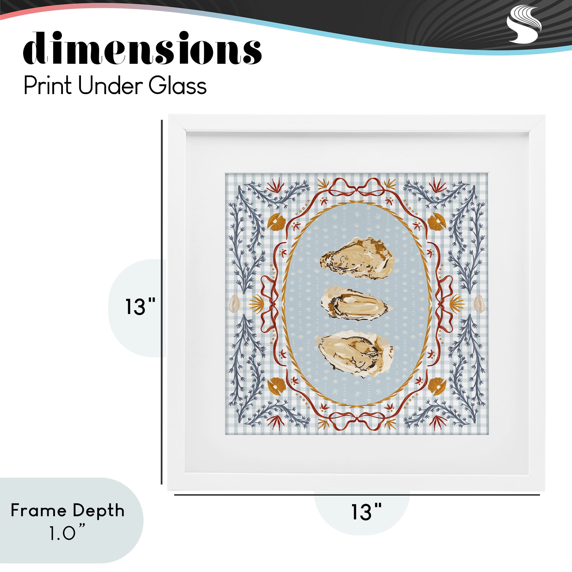 Stupell Industries Oyster Trio on Blue Gingham White Framed Print Under Glass, design by Vero Illustrates