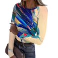 thumbnail image 3 of Sexy Tops for Women Long Sleeve Vintage Texture Print Blouses Y2k Going Out Tees Blouses Dressy Casual Crew Neck Spring Day T Shirts Blue S, 3 of 6