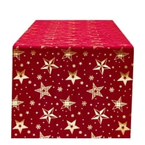 Costeam Christmas Tablecloth - Festive Xmas Red with Gold Stars - 100% Cotton Tablecover - Decorative Holiday Décor - Reusable Party Dining Table Cloth - Rectangular