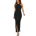 thumbnail image 4 of INSPIRE CHIC Halter Neck Jumpsuits for Women's Sleeveless High Waist Split Hem Flare Leg Elegant Jumpsuit XS Black, 4 of 6