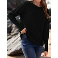 thumbnail image 3 of Women 2025 Fall Sweater Long Sleeve Ribbed Knit Pullover Loose Crewneck Batwing Split Sweater Black S, 3 of 7
