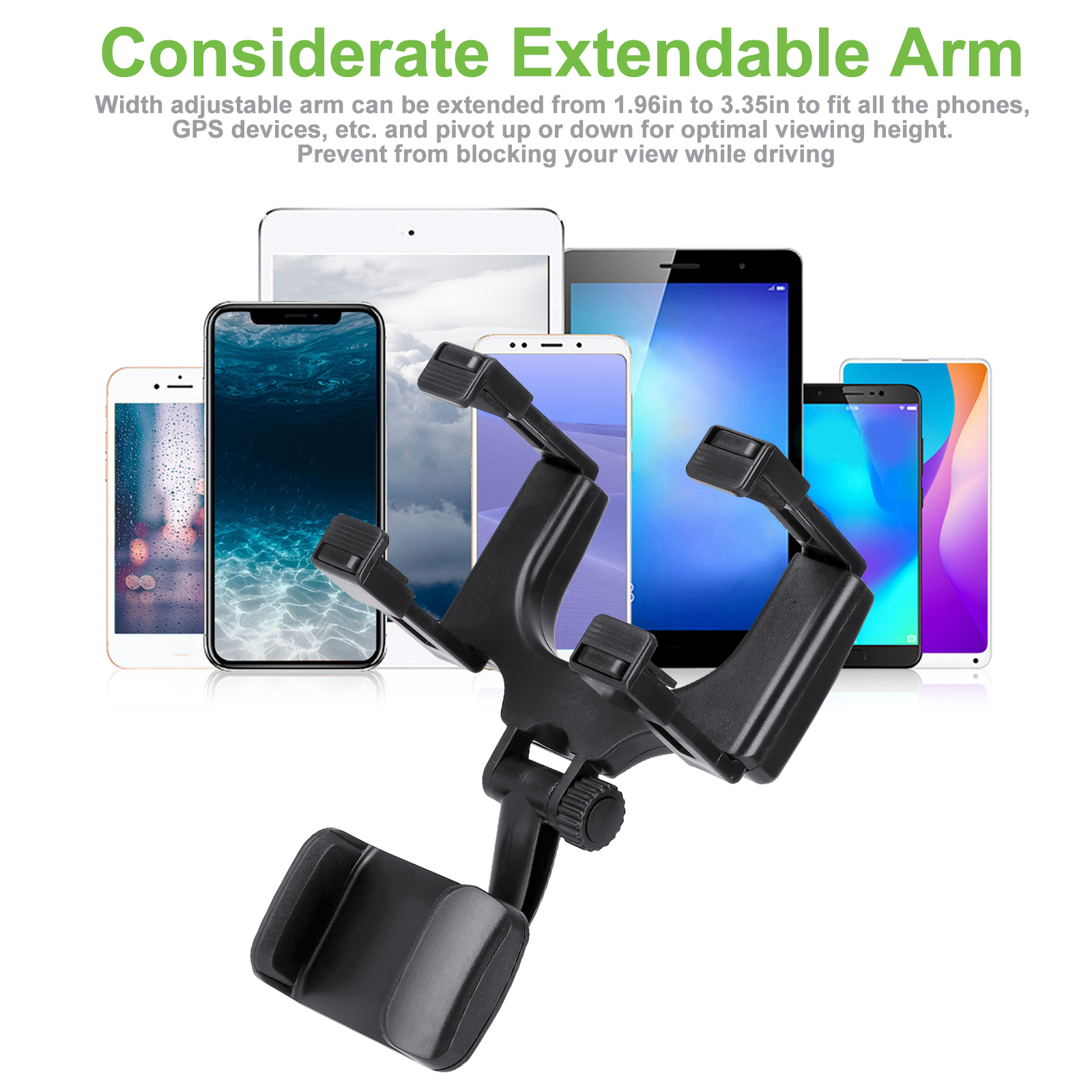TSV Car Rear View Mirror Mount Grip Clip, 240 Rotation Car Mount Holder, Universal Smartphone Holders Cell Phone Mount Fit for iPhone 13/12/11 Pro Xr Xs Max X, Samsung S21/Galaxy, HTC, GPS, Smartphone - image 2 of 9
