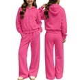 thumbnail image 2 of Girls Tracksuits Kids Size 7-8 2 Piece Outfits Solid Full Zip Up Hoodie Jacket Sweatshirt with Pockets and Wide Leg Sweatpants Casual Lounge Activewear Fall Clothes, 2 of 7