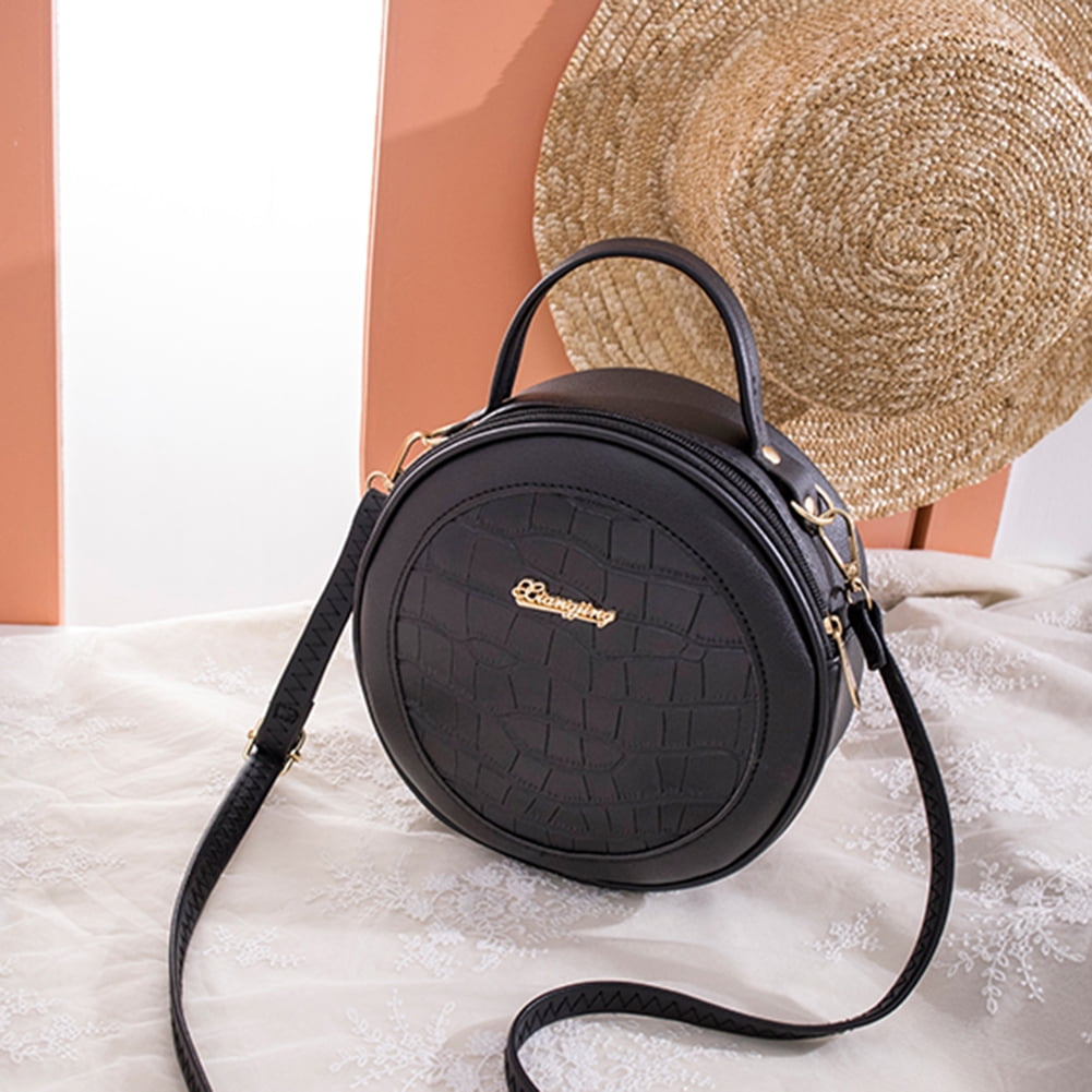 Peggybuy Women Round Shoulder Bag Alligator PU Circle Zip Crossbody Handbag Black Walmart