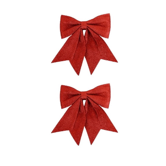 HomeDM 2Pcs Red Christmas Bows Decorations 5.9" X 4.9" Xmas Wreath Bows Christmas Tree Hanging Ornaments Ribbon Bows for Tree Home Party Front Door Wreath Holiday Decor