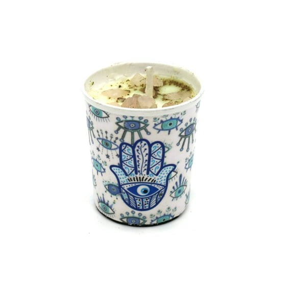 Soul Sticks Hamsa Hand Highly Scented Votive Candle 2.3oz with Crystals and Smudge Herbs