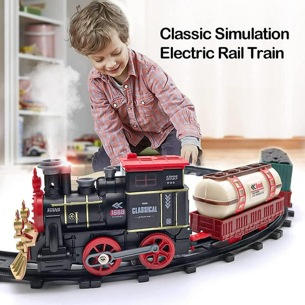 Juego De Rieles De Tren De Navidad De Juguete Para Niños Modelo De Tren De  Vía De Vapor Retro Juego De Rieles De Tren De Navidad Con Luz Y Sonido