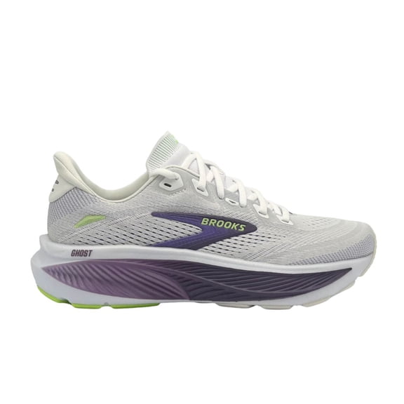 Brooks Women's Ghost 18, White/Purple Hebe/Green, 7.5, Medium