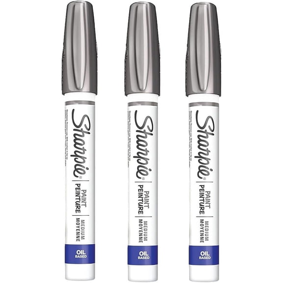 Sharpie Oil-Based Paint Marker, Medium Point, Metallic Silver Ink, Pack of 3