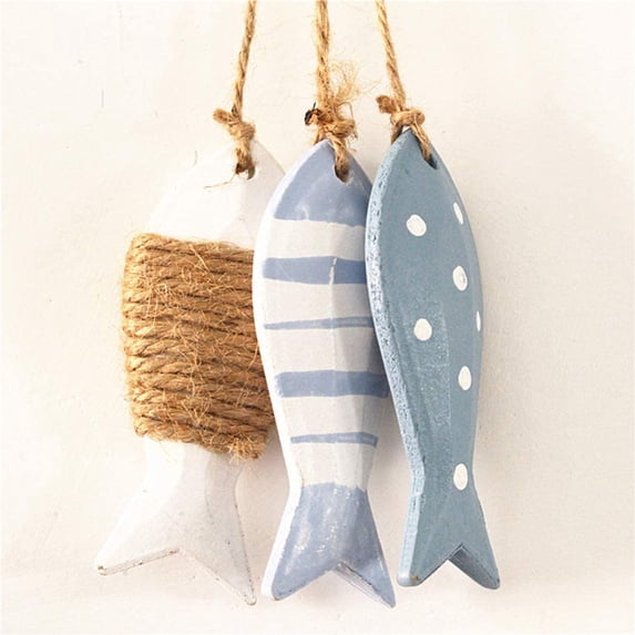 2 Pack Small Fish String Wooden Fish Sea Wall Pendant For Kids Bedroom Nursery Decoration Mascot Love Child Wall Handing Home Decor