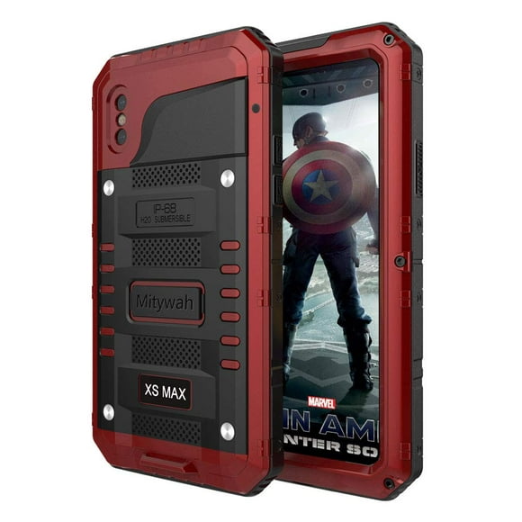 Mitywah Étui Étanche pour iPhone TP MAX, [Robuste] [Défenseur de Grade Militaire] Étui de Téléphone [Métal] [Protection Complète] Étui Intégré [Protection d'Écran de Protection] [Antichoc], Rouge