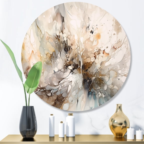 Designart "Geometric Depths White and Grey I" Modern Geometric Metal Round Wall Decor