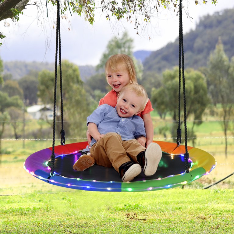 REDCAMP 43 inch Flying Saucer Swing Heavy Duty 500lb for Kids, Large Round Tire Swings for Outdoor Trees and Swingset, Blue/Green