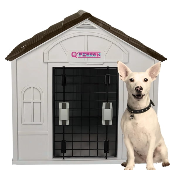 Casa Para Perro Q Perrón Raza Chica Techo Café Con Puerta