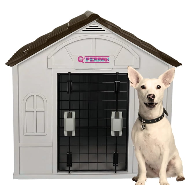 Casa Para Perro Q Perrón Raza Chica Techo Café Con Puerta