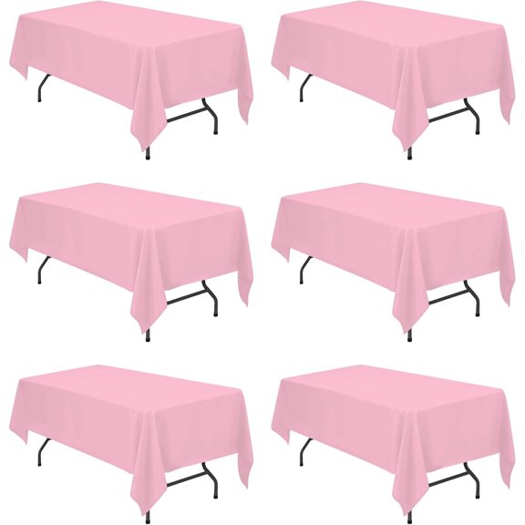 6 Pack Pink Tablecloths for 6 Foot Rectangle Tables 60 x 102 Inch - 6ft Rectangular Bulk Linen Polyester Fabric Washable Cloth Cover for Wedding Reception Banquet Birthday Party
