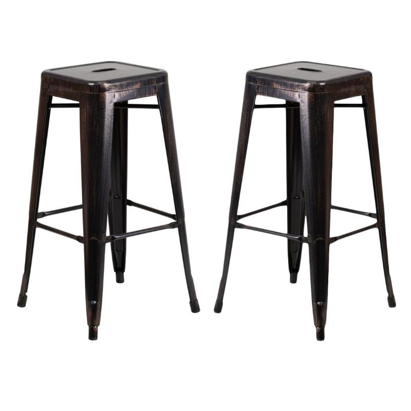 Home Square 30" Backless Metal Bar Stool in Black and Antique Gold