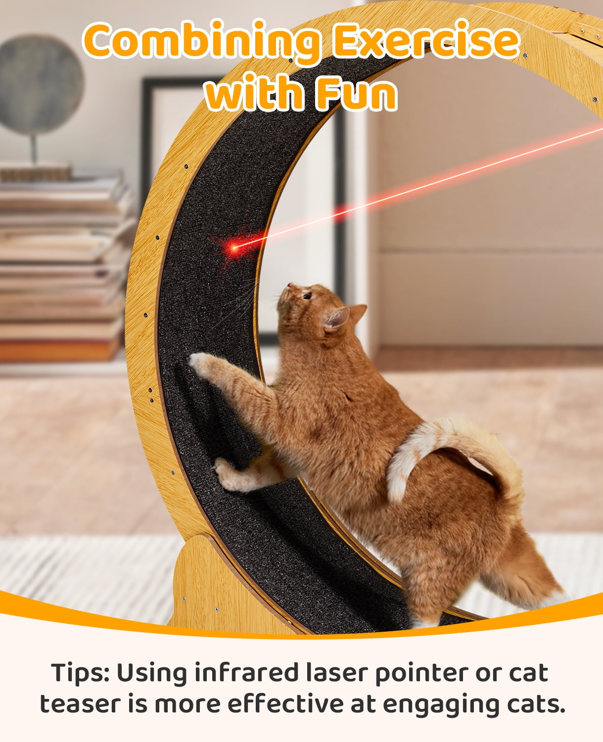 Ktaxon Extra-Large Cat Exercise Wheel - 43" Assembled Wooden Treadmill with Durable HDF Frame, Natural Wood Color