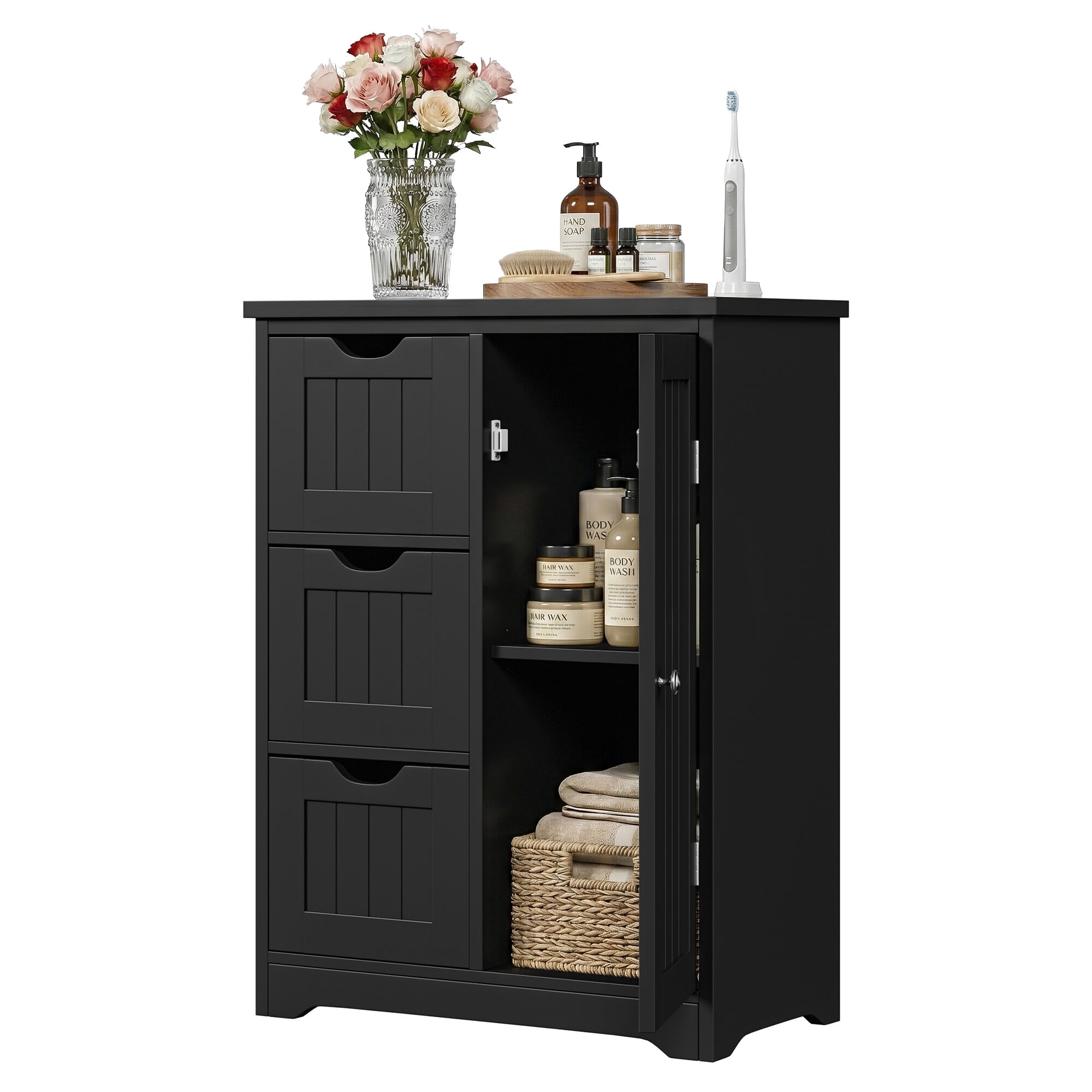 ZENSTYLE Bathroom Cabinet 3 Drawers Storage Organizer Floor Cupboard Home Decor Black