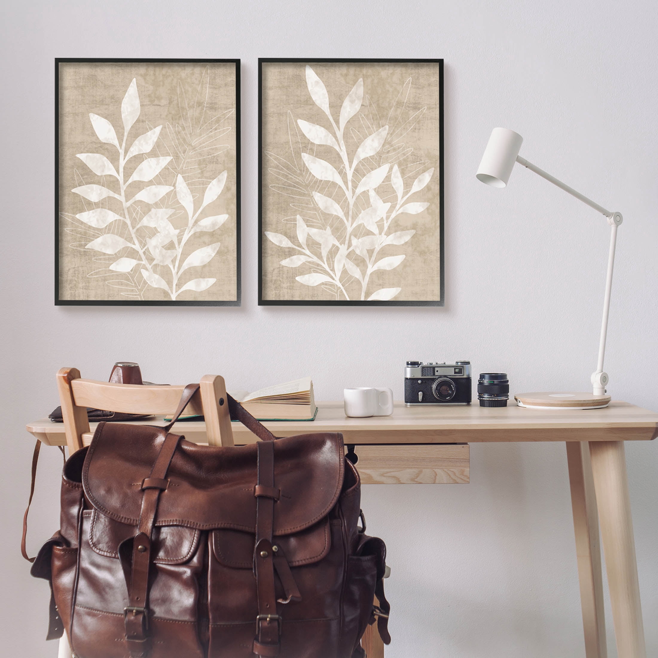 Stupell Industries Boho Botanical Leaf Silhouette Graphic Art Black Framed Art Print Wall Art, Set of 2, Design by Natalie Carpentieri