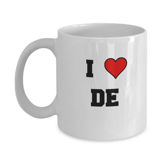 Delaware Mug, I Love Delaware DE Abbreviation USA States Ceramic Coffee Mug Tea Cup Gifts Mugs 11 oz