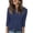 #0402-Navy, variant on Womens Split Neck 3/4 Sleeve Tops Loose Fit Button Placket Curved Hem Casual Tops Office Pullovers Gift