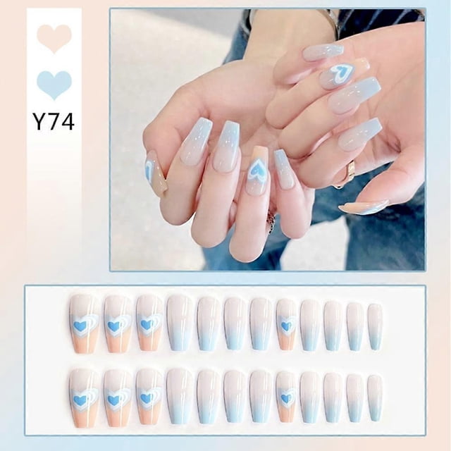 24pcs/Set Fake Nails Wear Press On Reusable Designs Set French Artificial