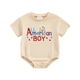 thumbnail image 4 of UngA 4th of July Baby Boy Outfits Bubble Romper USA Embroidery Short-Sleeve Crewneck One-Piece Holiday Outfit (Beige,12-18 Months), 4 of 4