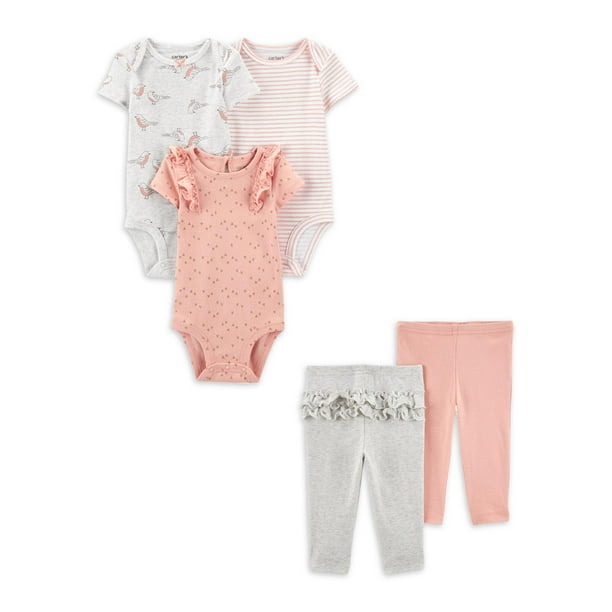 Carter's Child of Mine Baby Girl Bodysuit and Pants Outfit Set, 5Piece