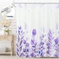 thumbnail image 1 of Cortina de Baño Dznils de Tela de Eucalipto Morado Floral Moderna con Ganchos 72' x 72', 1 of 10