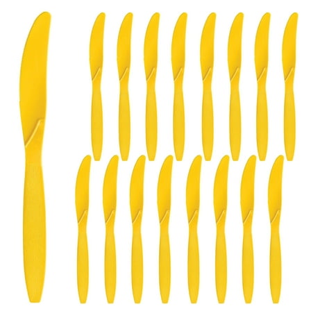 Party City Disposable Plastic Knives, 16 Count (Yellow) - Go Brightly Heavy Duty Classic Reuseable Plastic Knife - Premium Party Supplies Cutlery