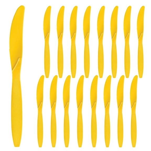 Party City Disposable Plastic Knives, 16 Count (Yellow) - Go Brightly Heavy Duty Classic Reuseable Plastic Knife - Premium Party Supplies Cutlery