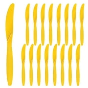 Party City Disposable Plastic Knives, 16 Count (Yellow) - Go Brightly Heavy Duty Classic Reuseable Plastic Knife - Premium Party Supplies Cutlery