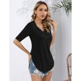 thumbnail image 3 of Women Lace Trim V Neck Tshirt Half Sleeve Blouse Basic Tees Summer Tunic Solid Casual Tops, 3 of 5
