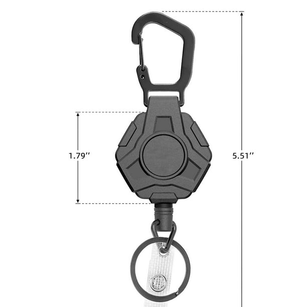 Hebilla de acero inoxidable poligonal negra para montañismo al aire libre, con resorte, fácil de levantar, cuerda de alambre, telescópica, antipérdida, llavero antirrobo