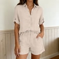 thumbnail image 2 of WAYUTE Shorts Sets for Women 2 Piece Summer Short Sleeve Button Down Solid Color Shirt and Shorts Casual Business Beach Outfit Clothing Sets, 2 of 4