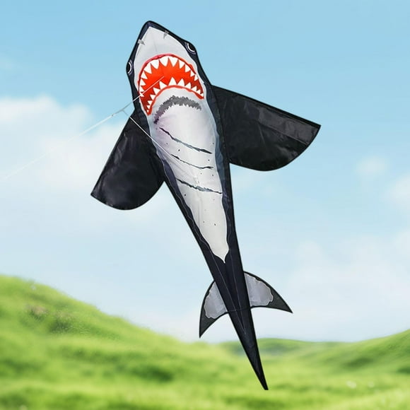 DYNWAVECA Shark Kite Easy to Fly Tear Resistant Kite for Kids for Grassland Beach Yard black