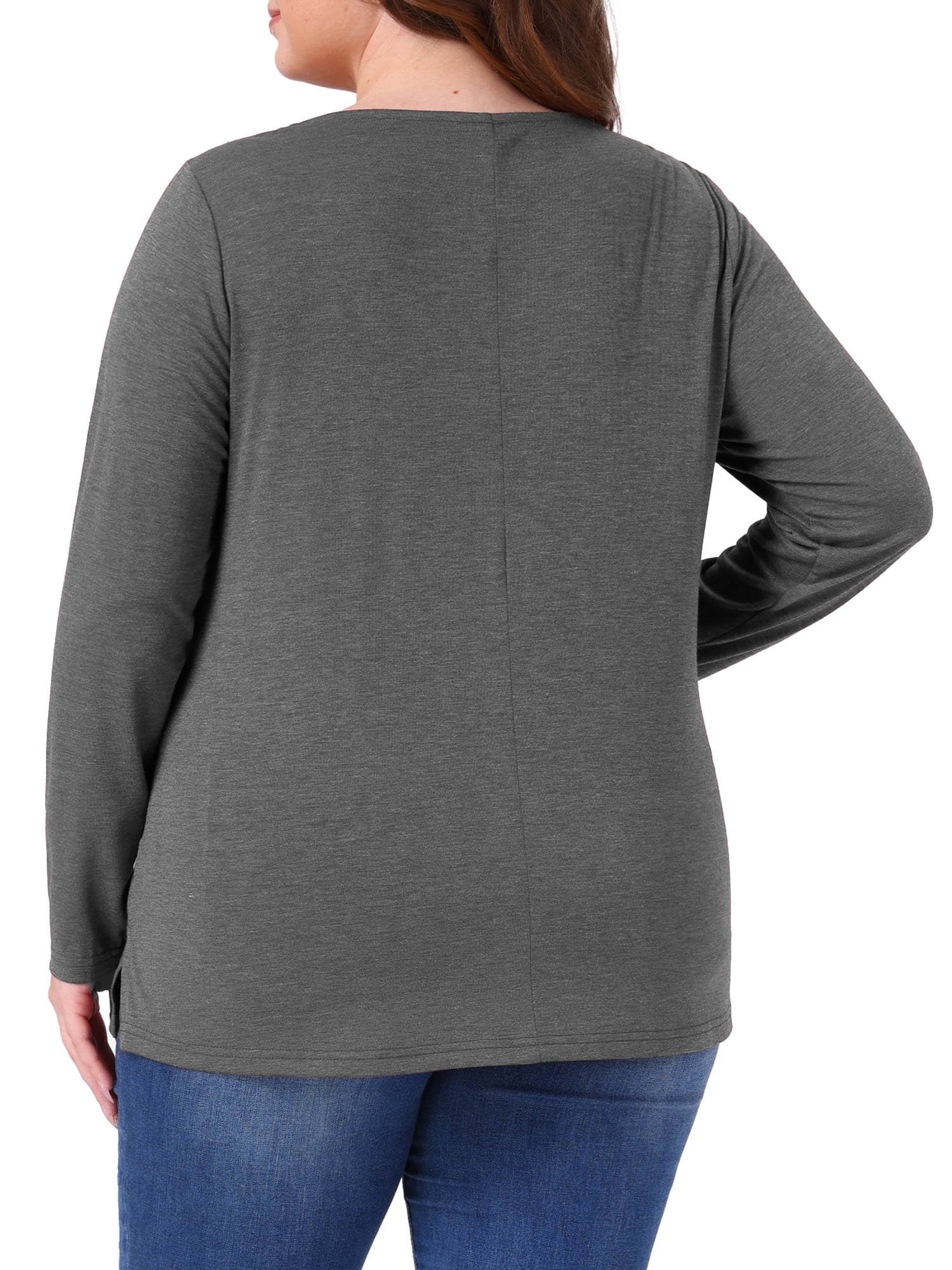 DARING DIVA Women's Plus V Neck Button Fall Pullover Shirt Loose Blouse 1X Grey