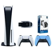 Sony Playstation 5 Disc Version Console with Extra Blue Controller, 1080p HD Camera and Surge Dual Controller Charge Dock Bundle