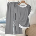 thumbnail image 5 of CHUMUD Womens 2 Piece Outfits Sets Watching Set Short Sleeve Ruched Drawstring Crew Neck Tops and Wide Leg Pants Clothing Sets, 5 of 5
