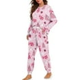 thumbnail image 2 of Yuyamidu Xmas Tree Nightwear for Women Snowman Sleepwear Pajama Set Size M Pink Long Sleeve Loungewear Set of 2 Christmas Nightclothes Top and Pants, 2 of 7
